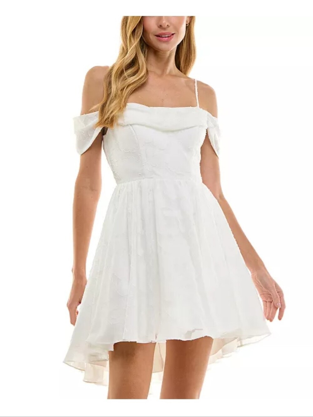 City Studios NWT White Floral Jacquard Fit & Flare Mini Dress XS Cowl Neck Y2k